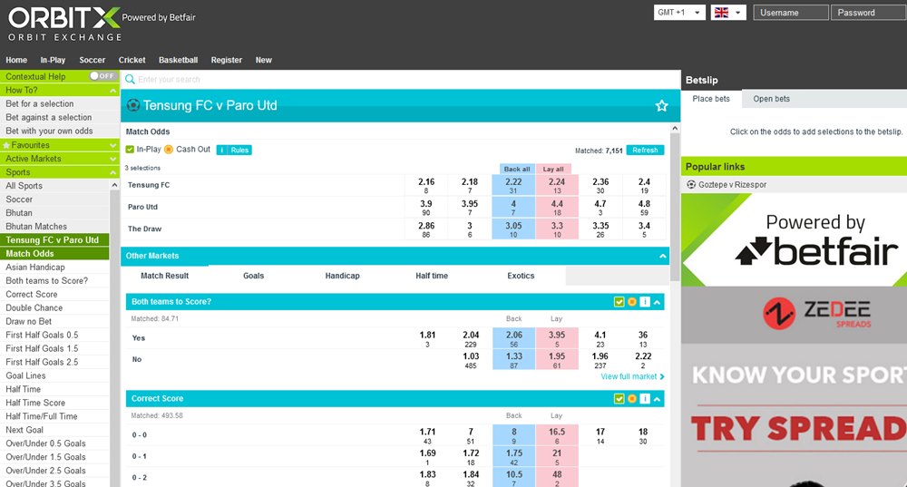 Orbit Exchange interface when placing a bet